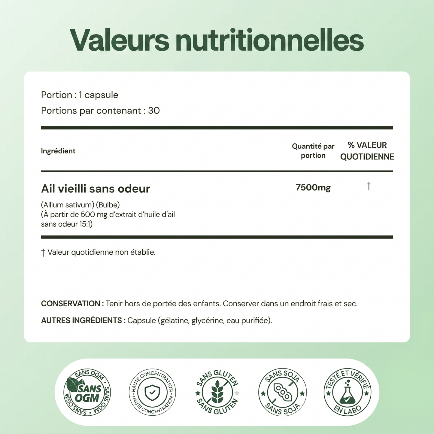 Extrait d'ail vieilli – Capsules sans odeur 7500 mg